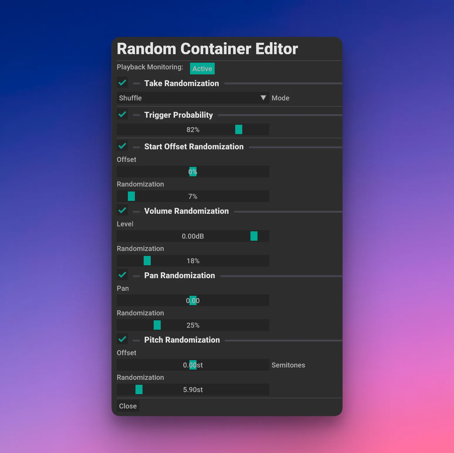 Random Containers for Reaper - Random Container Editor interface