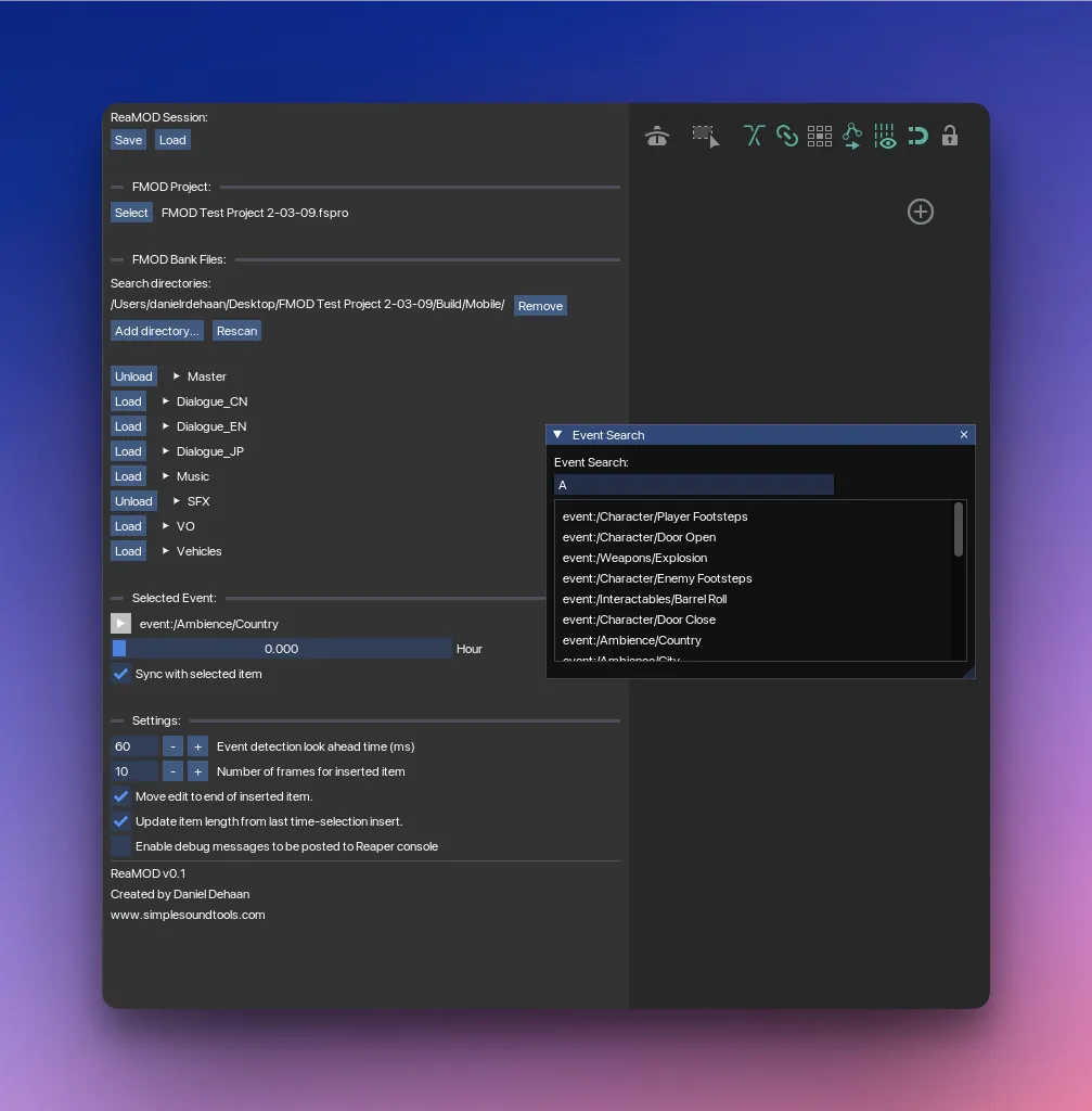 ReaMOD - Control FMOD with Reaper interface